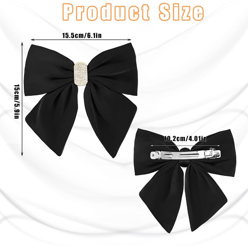 Andibro Short Tail Large Bow Hair Clip, French Bow Hairpins, Soft Silky Satin Bow Hairclips Aesthetic Bowknot Barrettes with Metal Clips for Dress Up 90's Accessories Decor for Wedding Party(Black) - Image 3